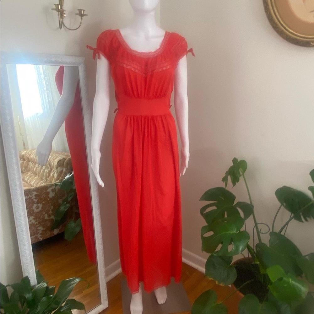 Vintage nylon long gown. Beautiful bright coral color.